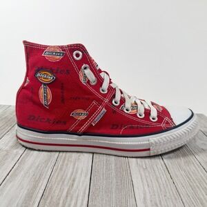 Vintage Dickies Red Canvas High Top Shoes - Men's 9 - All Over Logo Print Rare